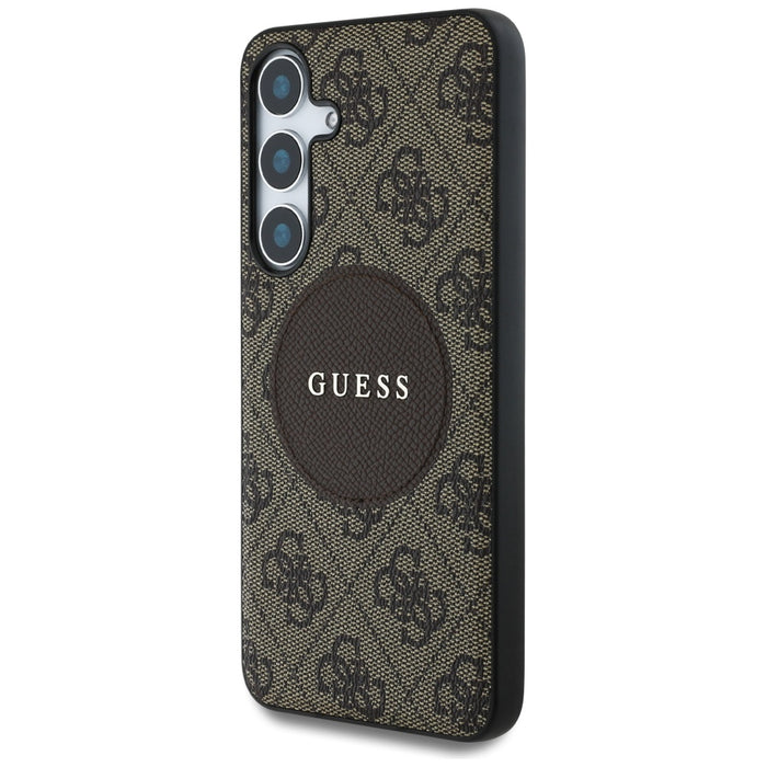 Guess 4G Round Patch Classic Logo MagSafe Case for Samsung Galaxy S25 Brown