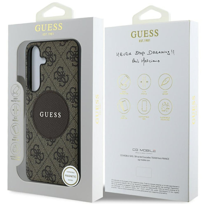 Guess 4G Round Patch Classic Logo MagSafe Case for Samsung Galaxy S25 Brown