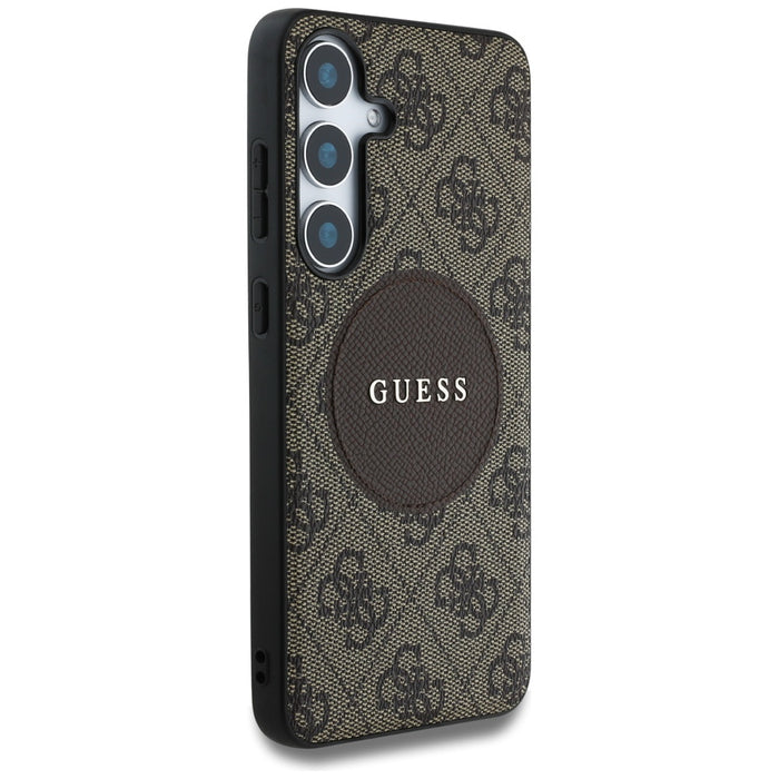 Guess 4G Round Patch Classic Logo MagSafe Case for Samsung Galaxy S25 Plus Brown
