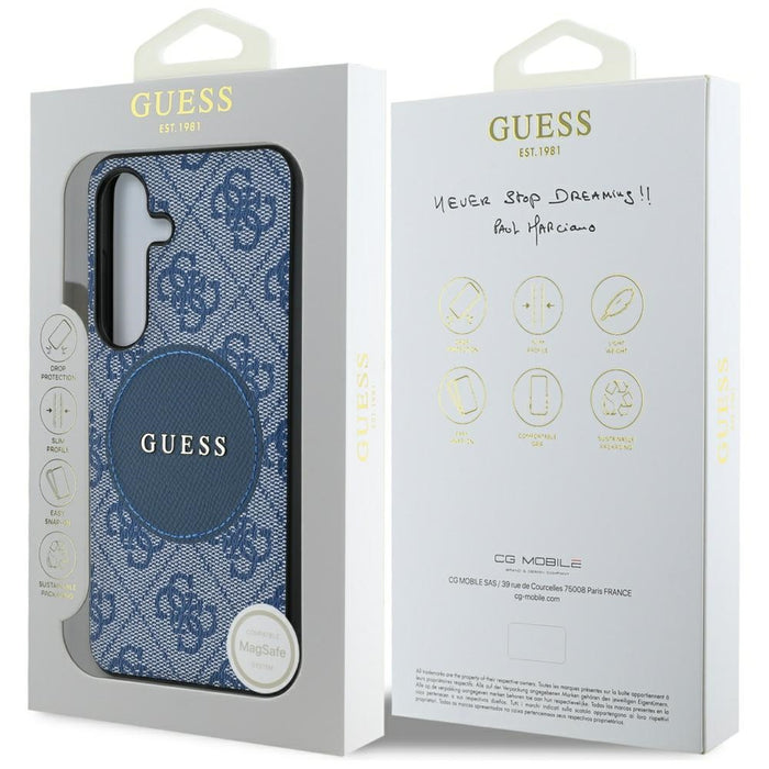 Guess 4G Round Patch Classic Logo MagSafe case for Samsung Galaxy S25 Plus blue