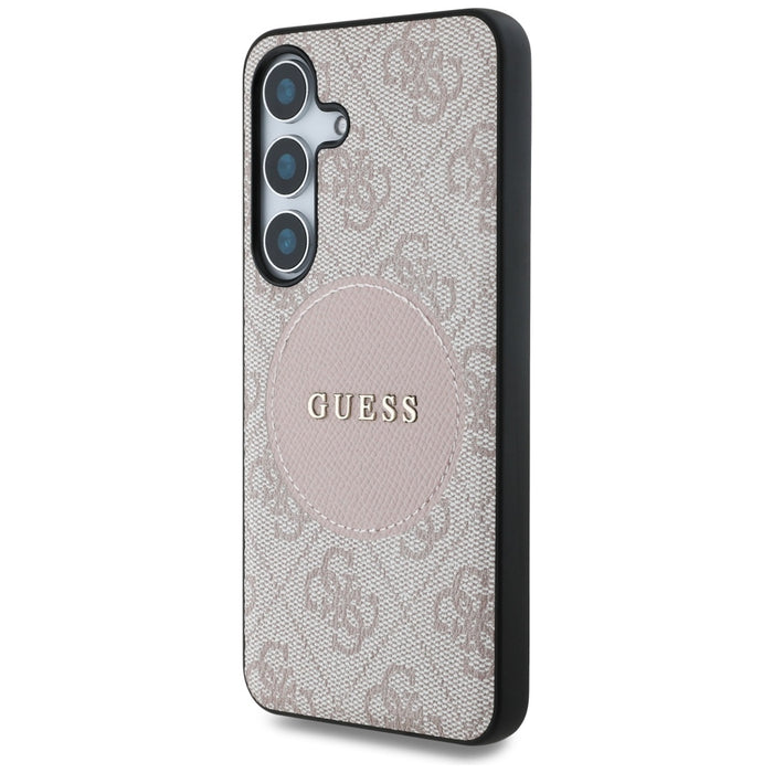 Guess 4G Round Patch Classic Logo MagSafe Case for Samsung Galaxy S25 Pink