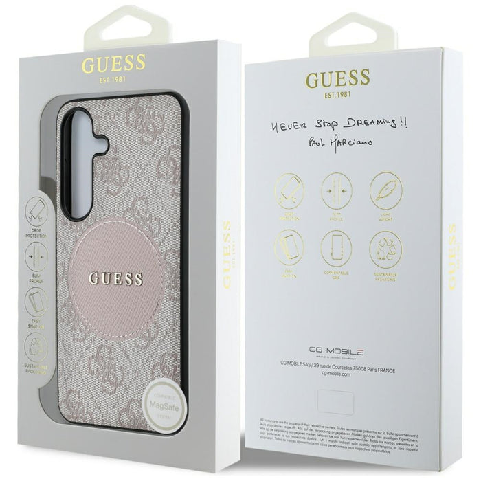 Guess 4G Round Patch Classic Logo MagSafe Case for Samsung Galaxy S25 Pink