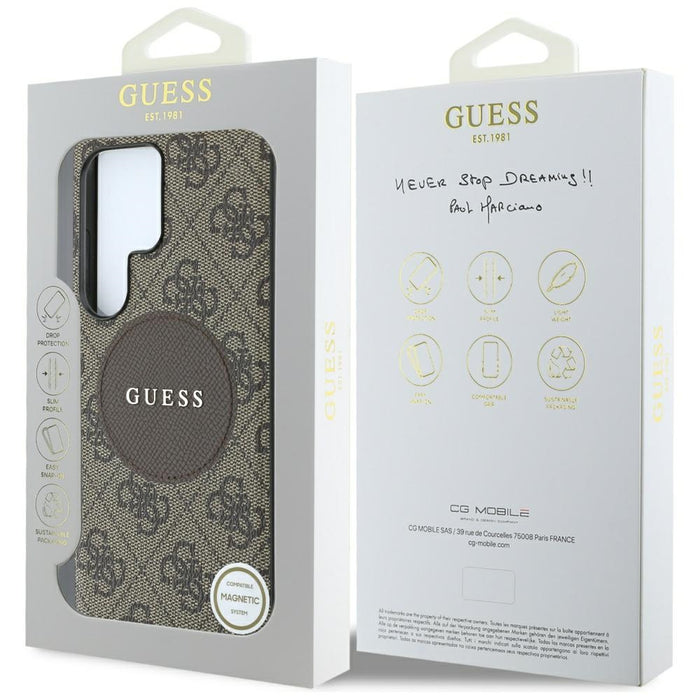 Guess 4G Round Patch Classic Logo MagSafe Case for Samsung Galaxy S25 Ultra Brown