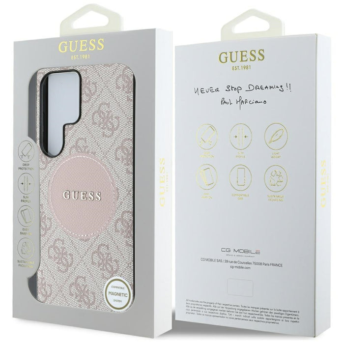 Guess 4G Round Patch Classic Logo MagSafe Case for Samsung Galaxy S25 Ultra - Pink