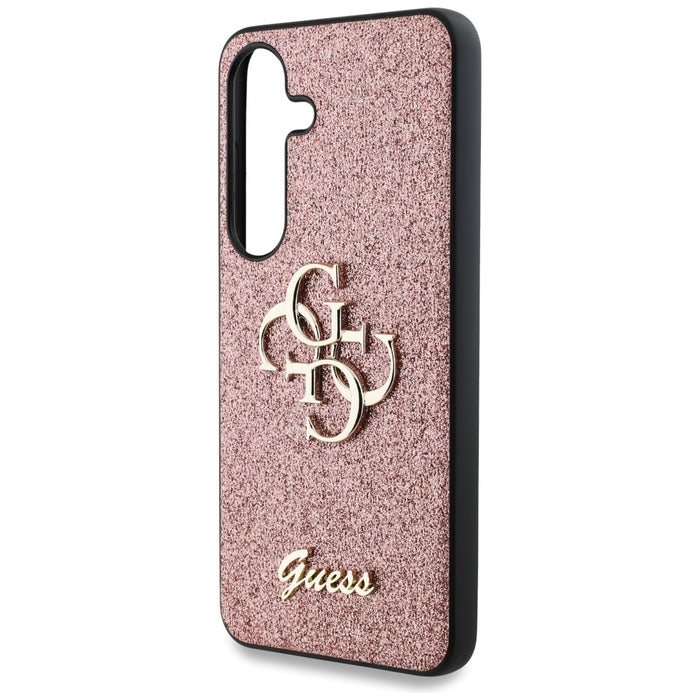 Guess Fixed Glitter Big 4G Metal Logo Case for Samsung Galaxy S25 Pink