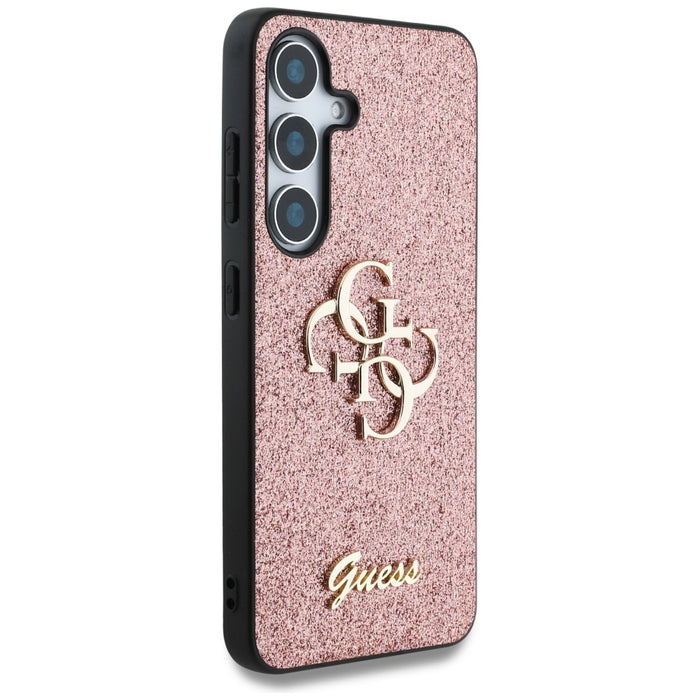 Guess Fixed Glitter Big 4G Metal Logo Case for Samsung Galaxy S25 Pink