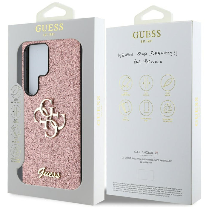 Guess Fixed Glitter Big 4G Metal Logo Case for Samsung Galaxy S25 Ultra Pink