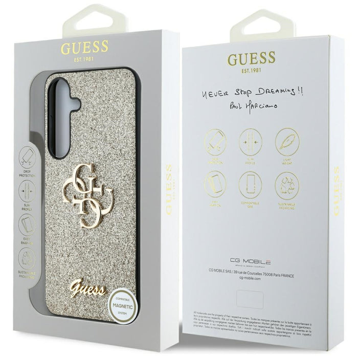 Guess Fixed Glitter Big 4G Metal Logo case for Samsung Galaxy S25 gold