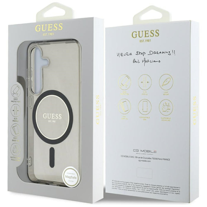 Guess Glitter Circle Classic Logo MagSafe case for Samsung Galaxy S25 black