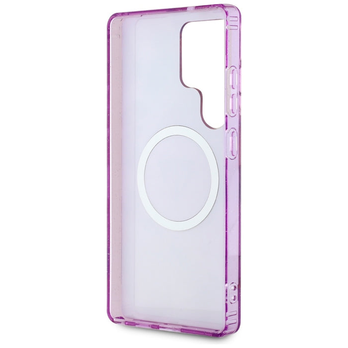 Guess Glitter Flowers Triangle Buttons MagSafe case for Samsung Galaxy S25 Ultra - purple