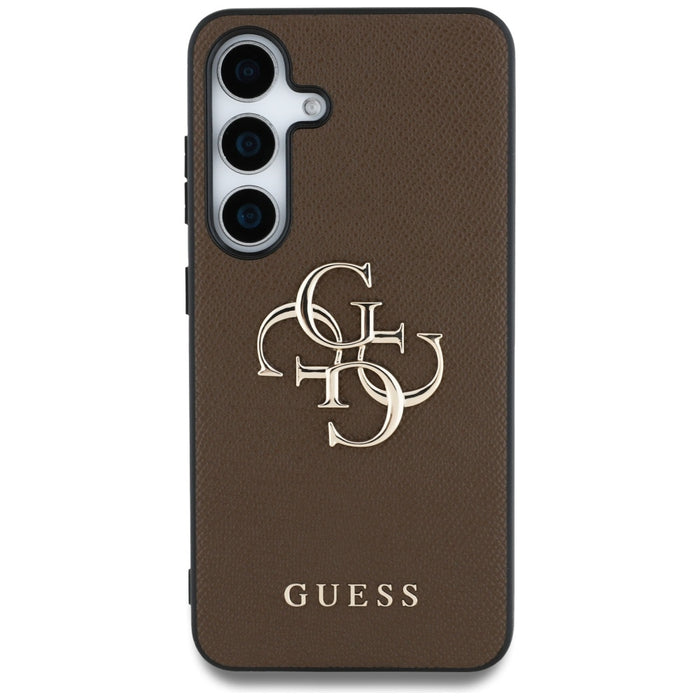 Guess Grained Big 4G Logo Small Classic Logo case for Samsung Galaxy S25 brown