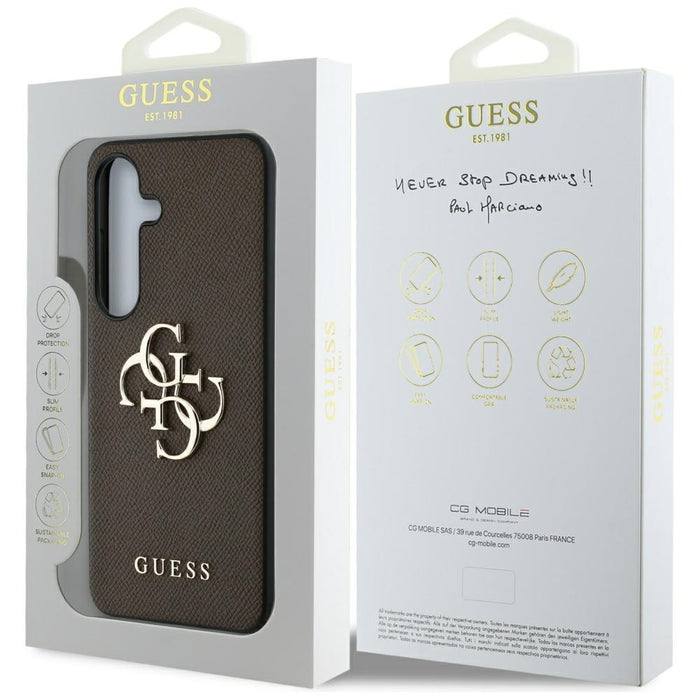 Guess Grained Big 4G Logo Small Classic Logo case for Samsung Galaxy S25 Plus brown