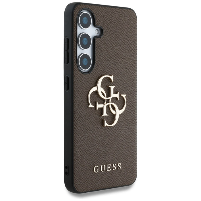 Guess Grained Big 4G Logo Small Classic Logo case for Samsung Galaxy S25 Plus brown
