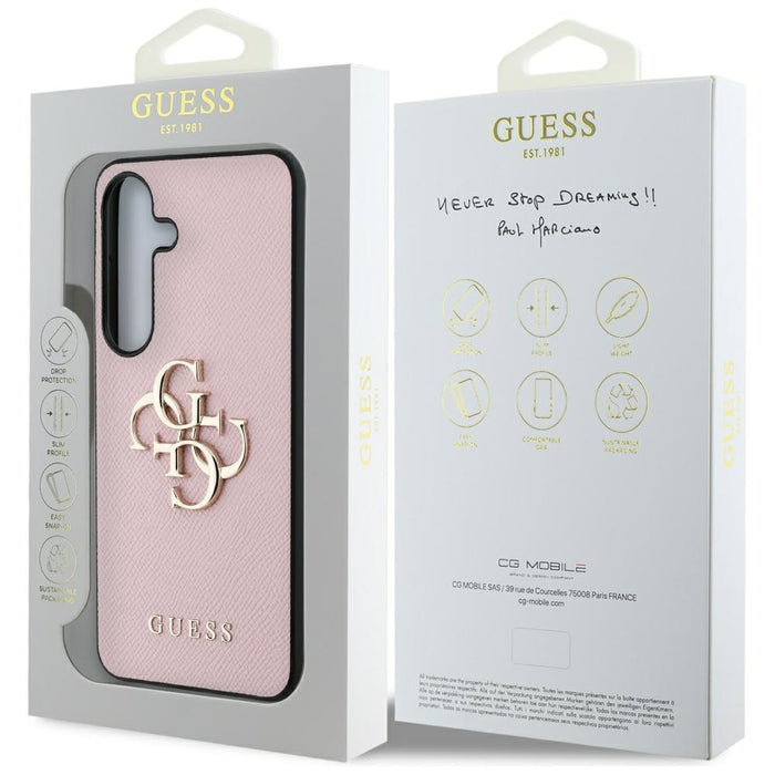 Guess Grained Big 4G Logo Small Classic Logo case for Samsung Galaxy S25 Plus pink