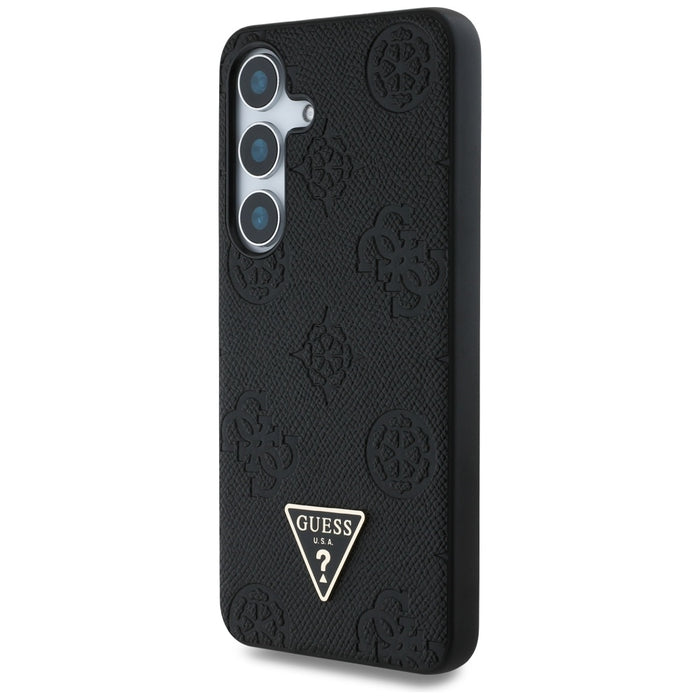 Guess Grained Hot Stamp Peony Pattern Triangle Logo MagSafe Case for Samsung Galaxy S25 Black