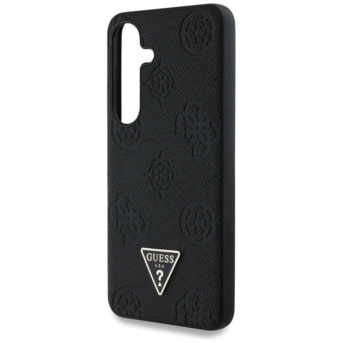 Guess Grained Hot Stamp Peony Pattern Triangle Logo MagSafe Case for Samsung Galaxy S25 Black