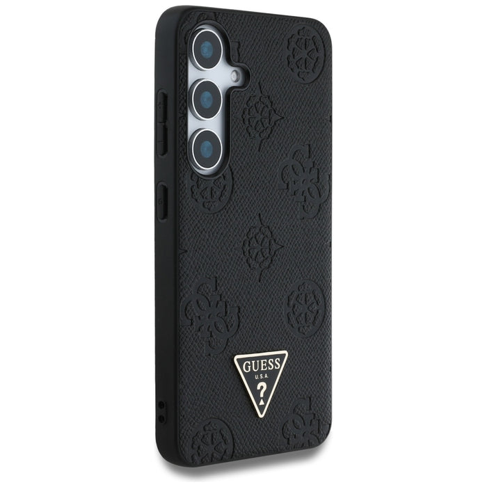 Guess Grained Hot Stamp Peony Pattern Triangle Logo MagSafe Case for Samsung Galaxy S25 Black