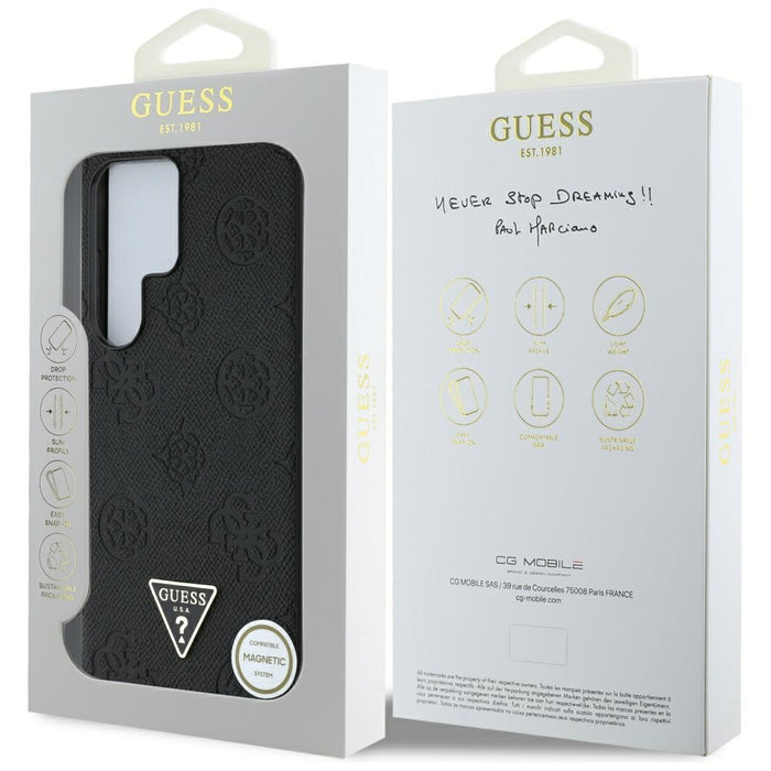 Guess Grained Hot Stamp Peony Pattern Triangle Logo MagSafe Case for Samsung Galaxy S25 Ultra Black