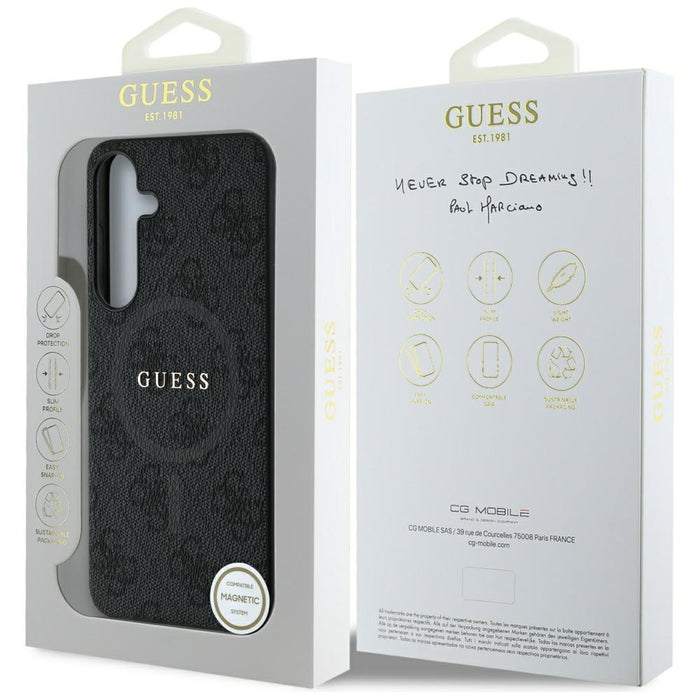Guess Leather 4G Colored Ring Classic Logo MagSafe Samsung Galaxy S25 case black