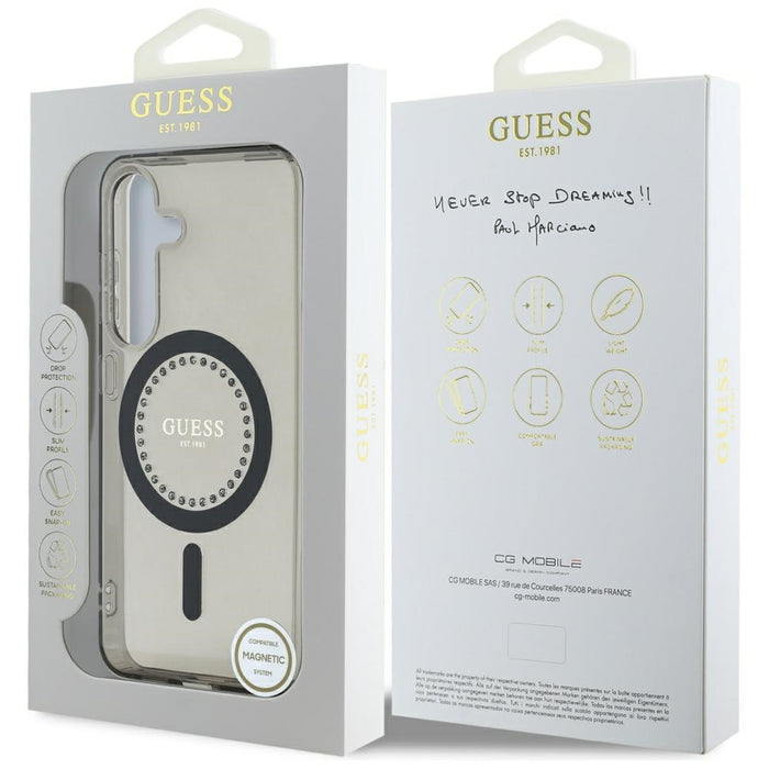 Guess Rhinestones Printed Classic Logo MagSafe Samsung Galaxy S25 case black