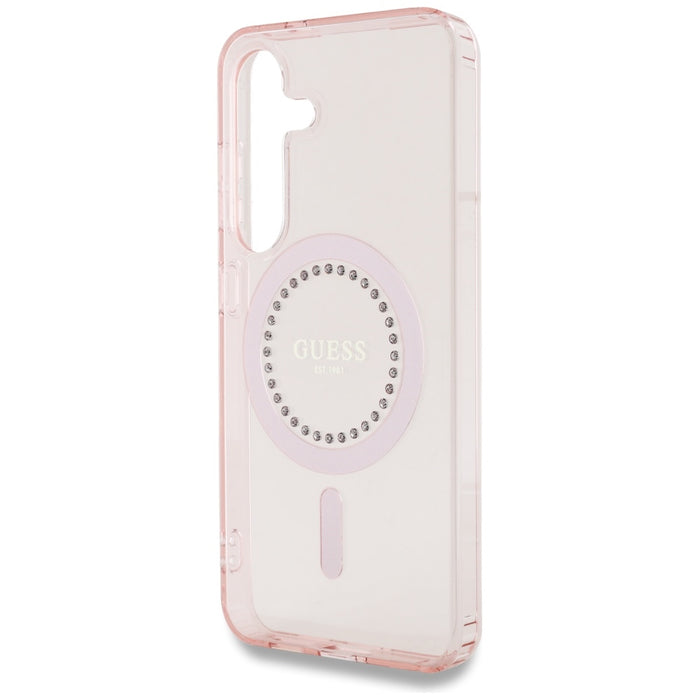 Guess Rhinestones Printed Classic Logo MagSafe Samsung Galaxy S25 Case Pink