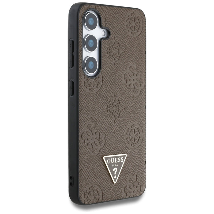 Guess Grained Hot Stamp Peony Pattern Triangle Logo MagSafe Case for Samsung Galaxy S25 - Brown