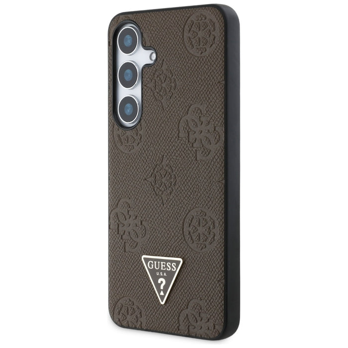Guess Grained Hot Stamp Peony Pattern Triangle Logo MagSafe Case for Samsung Galaxy S25 - Brown