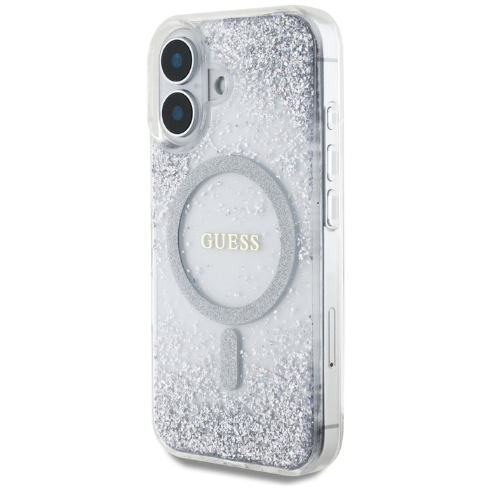 Guess HC Resin Bottom Glitter MagSafe case for iPhone 16 - silver