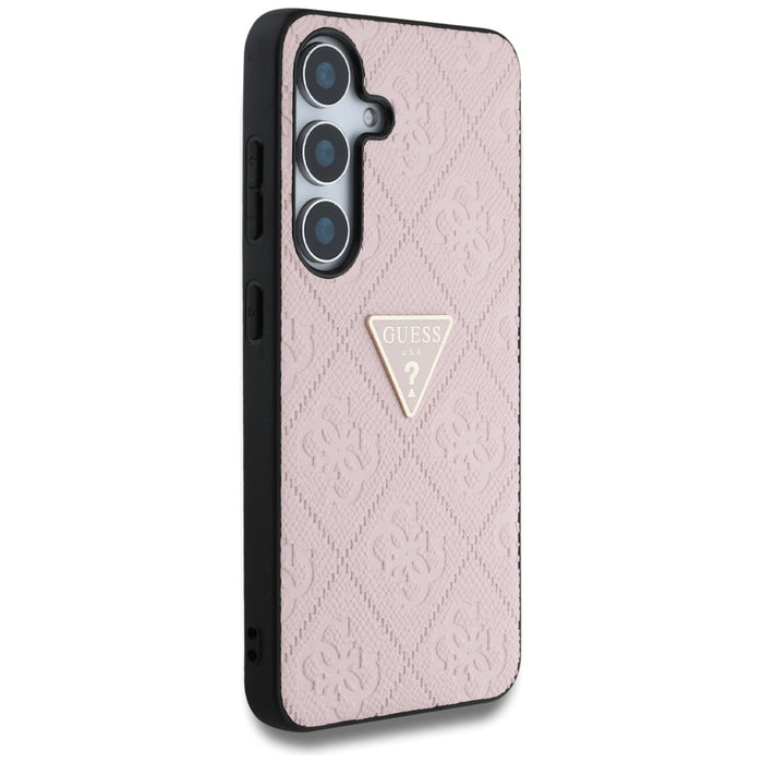Guess Hot Stamp 4G Pattern Triangle Metal Logo Case for Samsung Galaxy S25 - Pink
