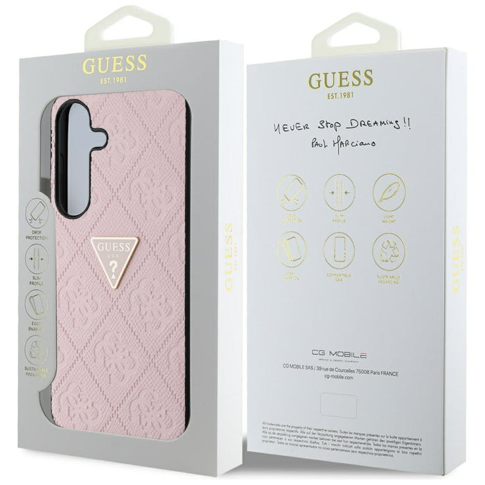 Guess Hot Stamp 4G Pattern Triangle Metal Logo Case for Samsung Galaxy S25 - Pink