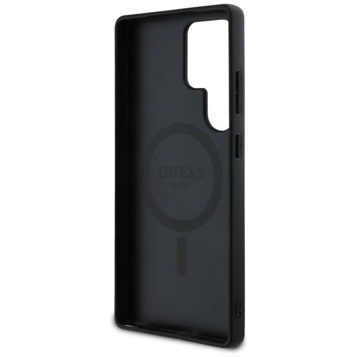 Guess Leather 4G Flowers Print Metal Classic Logo MagSafe Case for Samsung Galaxy S25 Ultra - Black