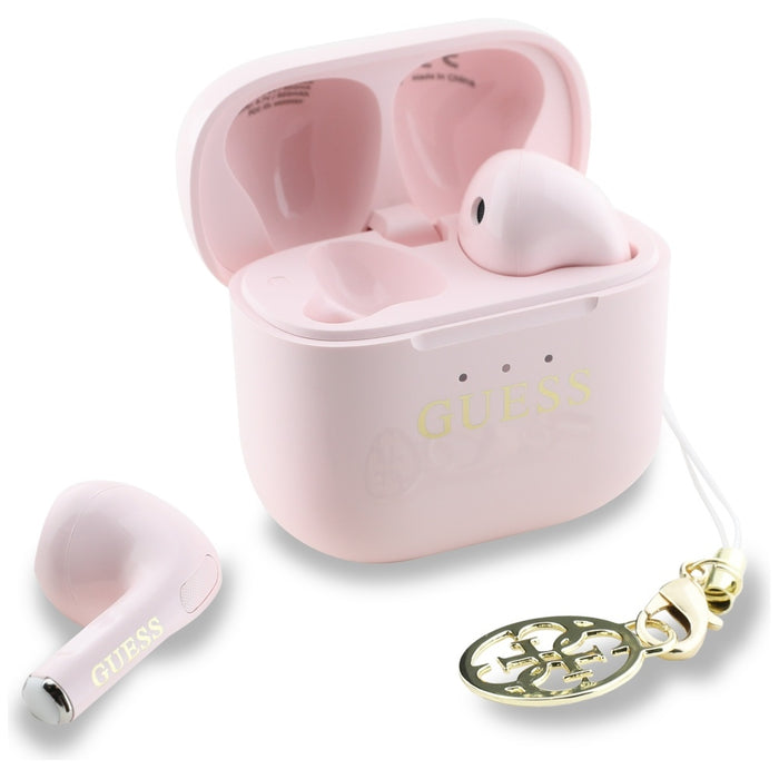 TWS Guess Glossy Effect Printed Classic Logo &amp; Charm Headphones - Pink