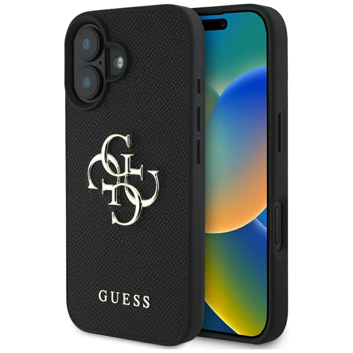 Guess Grained Big 4G Logo Small Classic Logo case for iPhone 16 - black