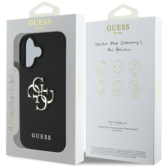 Guess Grained Big 4G Logo Small Classic Logo case for iPhone 16 - black