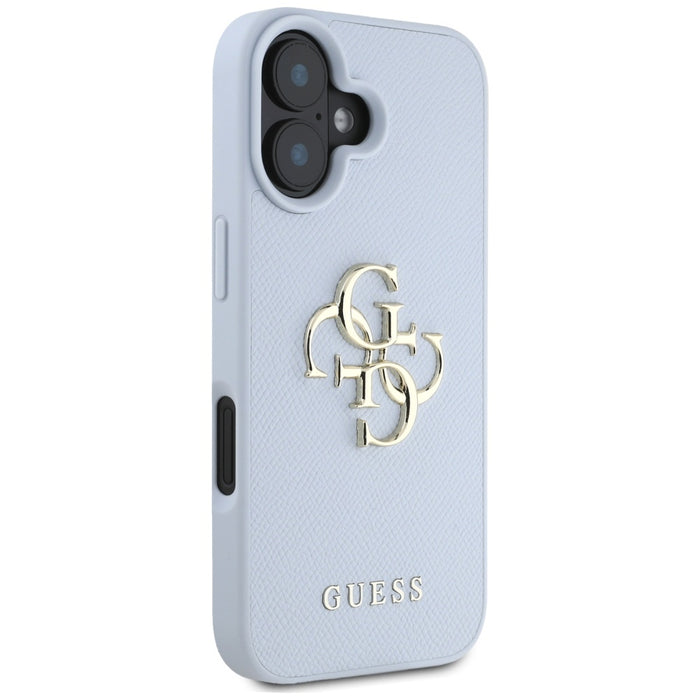 Guess Grained Big 4G Logo Small Classic Logo case for iPhone 16 - blue
