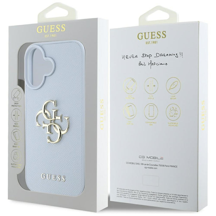 Guess Grained Big 4G Logo Small Classic Logo case for iPhone 16 - blue