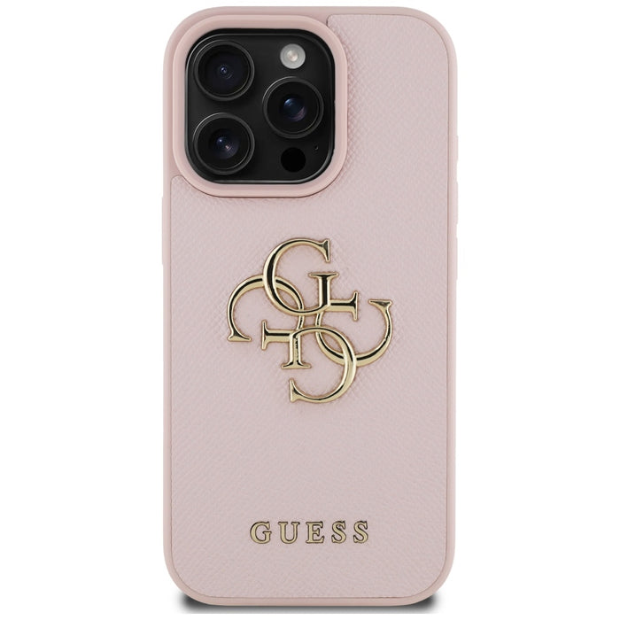 Guess Grained Big 4G Logo Small Classic Logo Case for iPhone 16 Pro Max - Pink