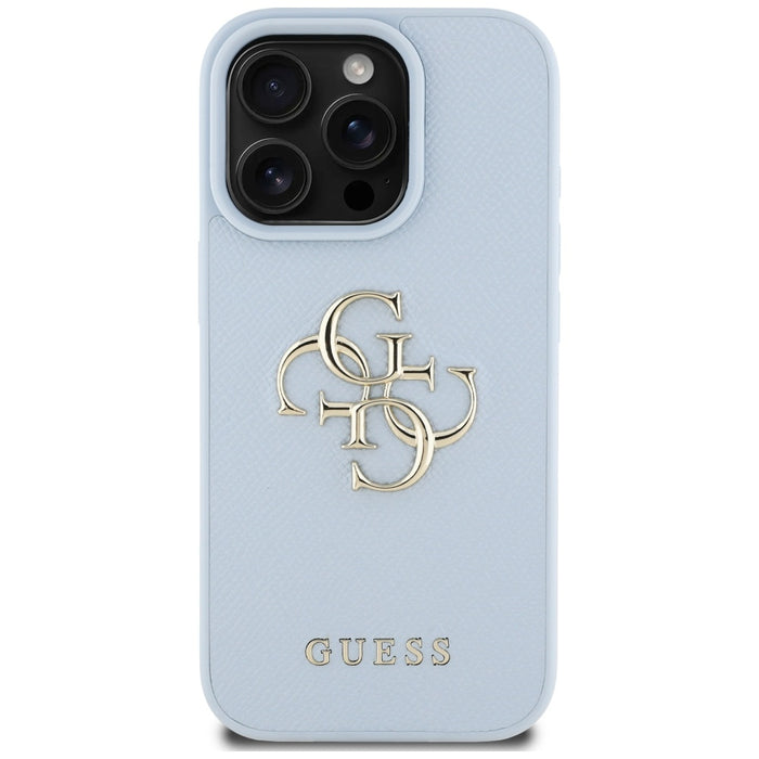 Guess Grained Big 4G Logo Small Classic Logo case for iPhone 16 Pro - blue