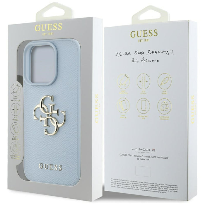 Guess Grained Big 4G Logo Small Classic Logo case for iPhone 16 Pro - blue