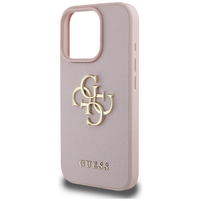 Guess Grained Big 4G Logo Small Classic Logo Case for iPhone 16 Pro - Pink