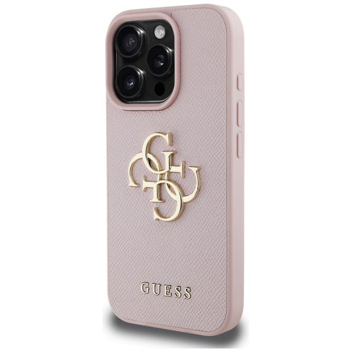 Guess Grained Big 4G Logo Small Classic Logo Case for iPhone 16 Pro - Pink