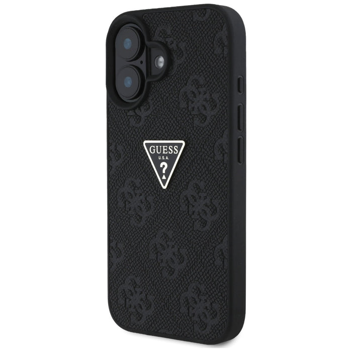 Guess Hot Stamp 4G Pattern Triangle Metal Logo case for iPhone 16 - black