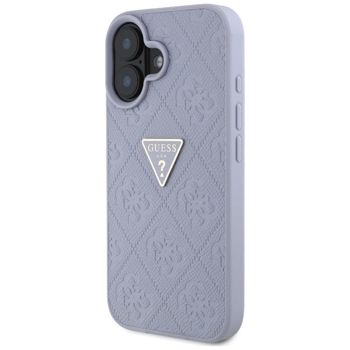 Guess Hot Stamp 4G Pattern Triangle Metal Logo iPhone 16 Case - Purple