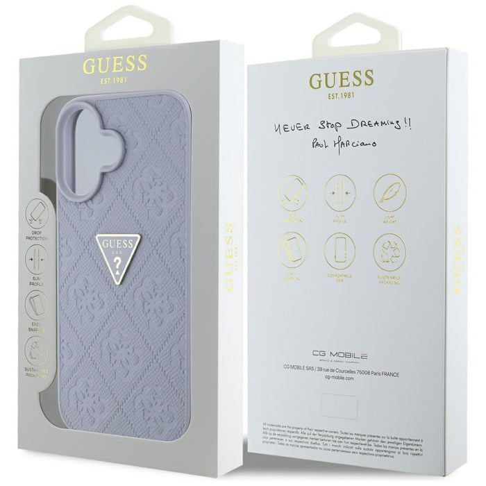 Guess Hot Stamp 4G Pattern Triangle Metal Logo iPhone 16 Case - Purple