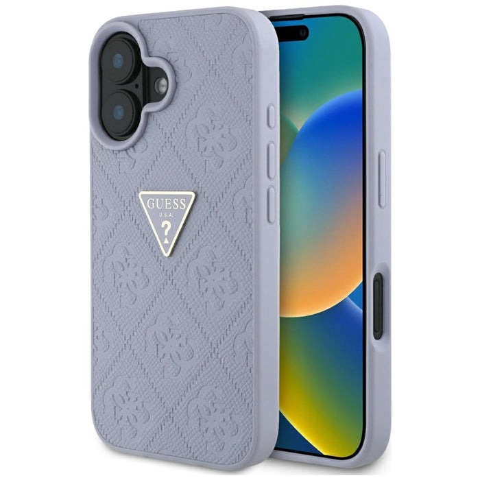 Guess Hot Stamp 4G Pattern Triangle Metal Logo iPhone 16 Case - Purple