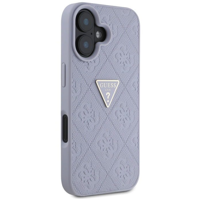 Guess Hot Stamp 4G Pattern Triangle Metal Logo iPhone 16 Case - Purple