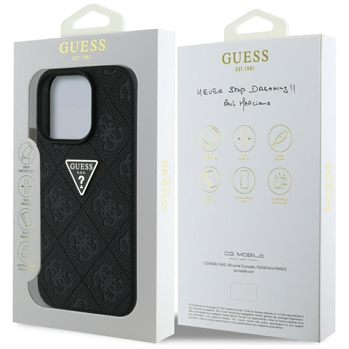 Guess Hot Stamp 4G Pattern Triangle Metal Logo case for iPhone 16 Pro - black