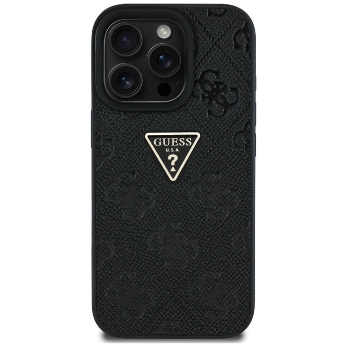 Guess Hot Stamp 4G Pattern Triangle Metal Logo case for iPhone 16 Pro - black