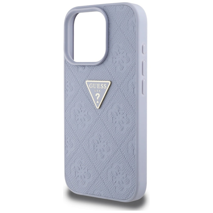 Guess Hot Stamp 4G Pattern Triangle Metal Logo iPhone 16 Pro Case - Purple