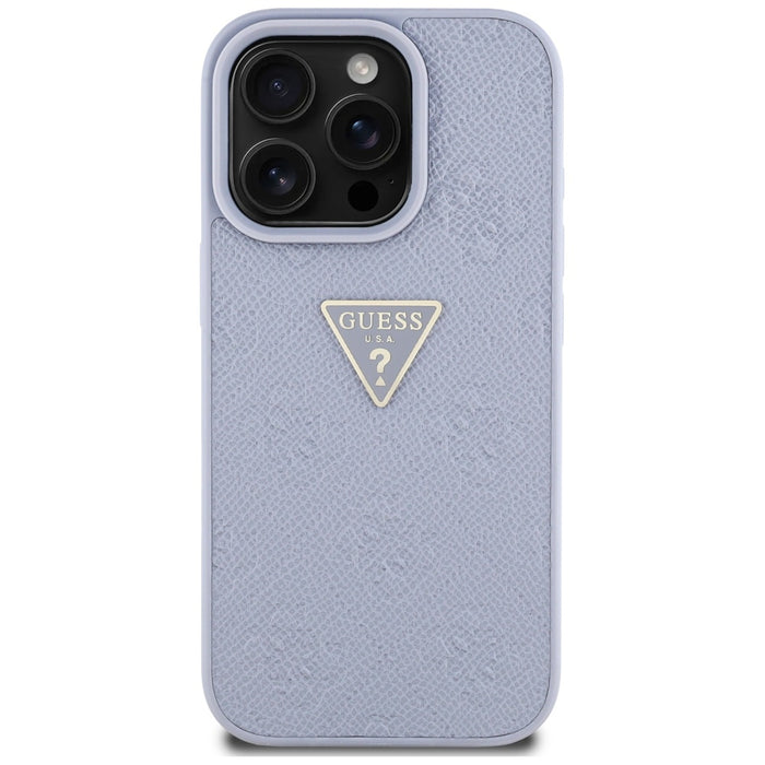Guess Hot Stamp 4G Pattern Triangle Metal Logo iPhone 16 Pro Case - Purple